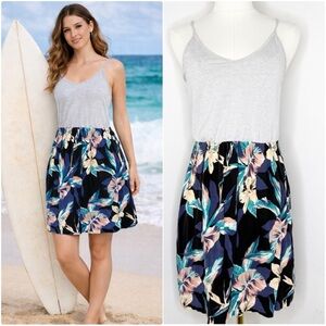 Roxy Gray Floral Print Tank Dress Women’s Size Small